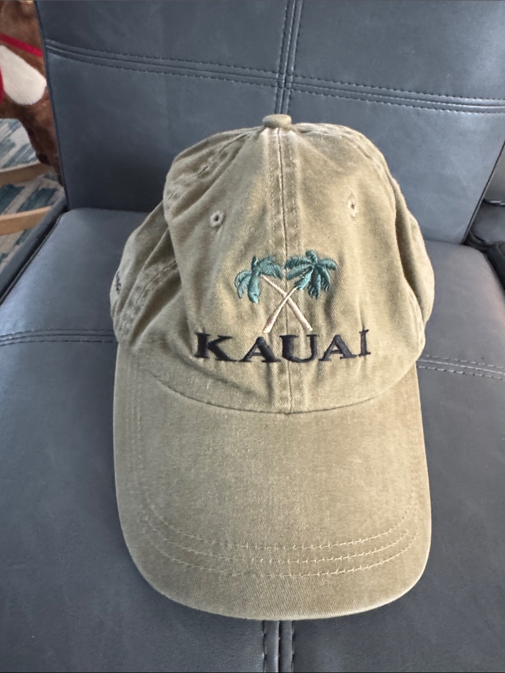 Vintage Dad Hat Kauai Embroidered Palm Tree Baseball Cap - Olive